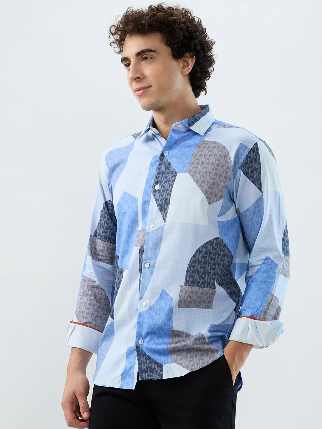 Park Avenue Men Blue Print Slim Fit Cotton Shirt - Image 3