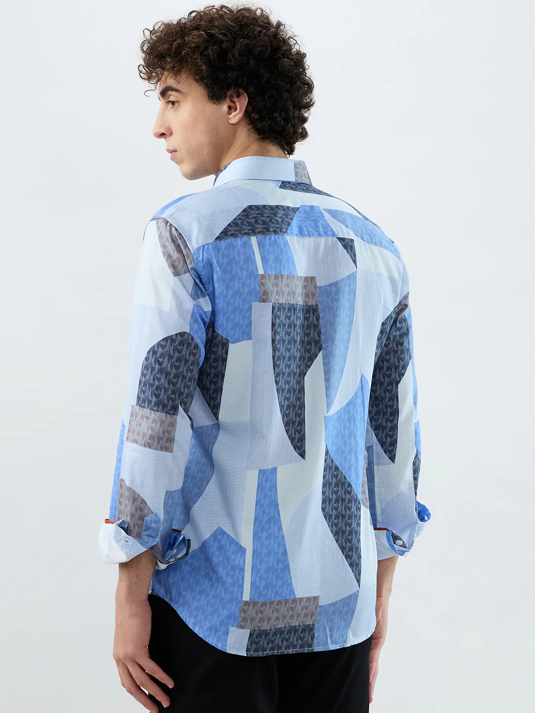 Park Avenue Men Blue Print Slim Fit Cotton Shirt - Image 4