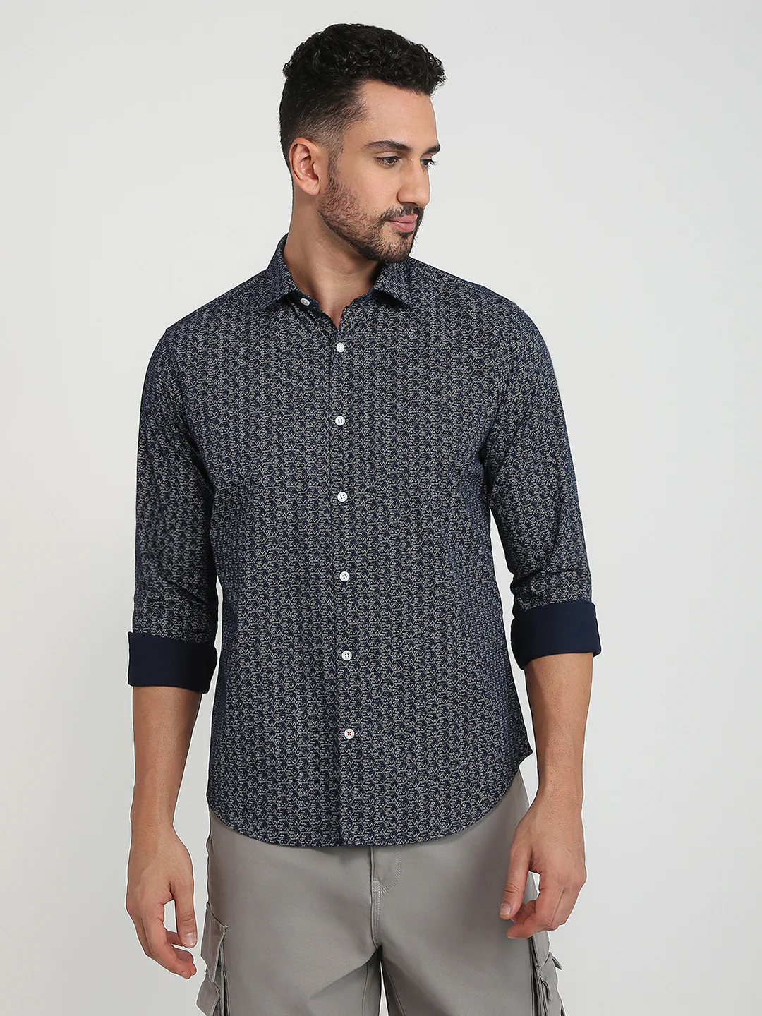 Park Avenue Men Blue Print Slim Fit Cotton Shirt
