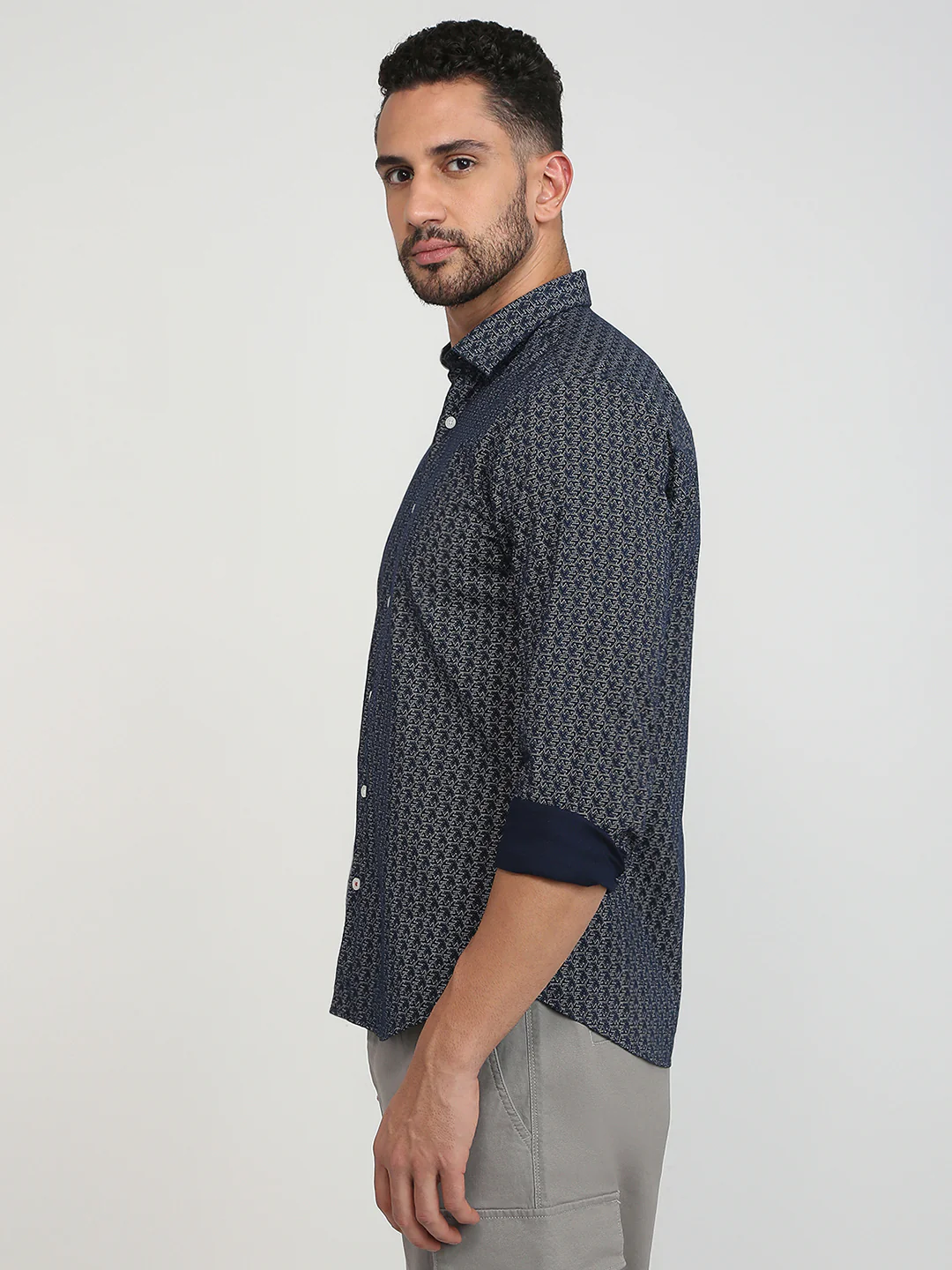 Park Avenue Men Blue Print Slim Fit Cotton Shirt - Image 2