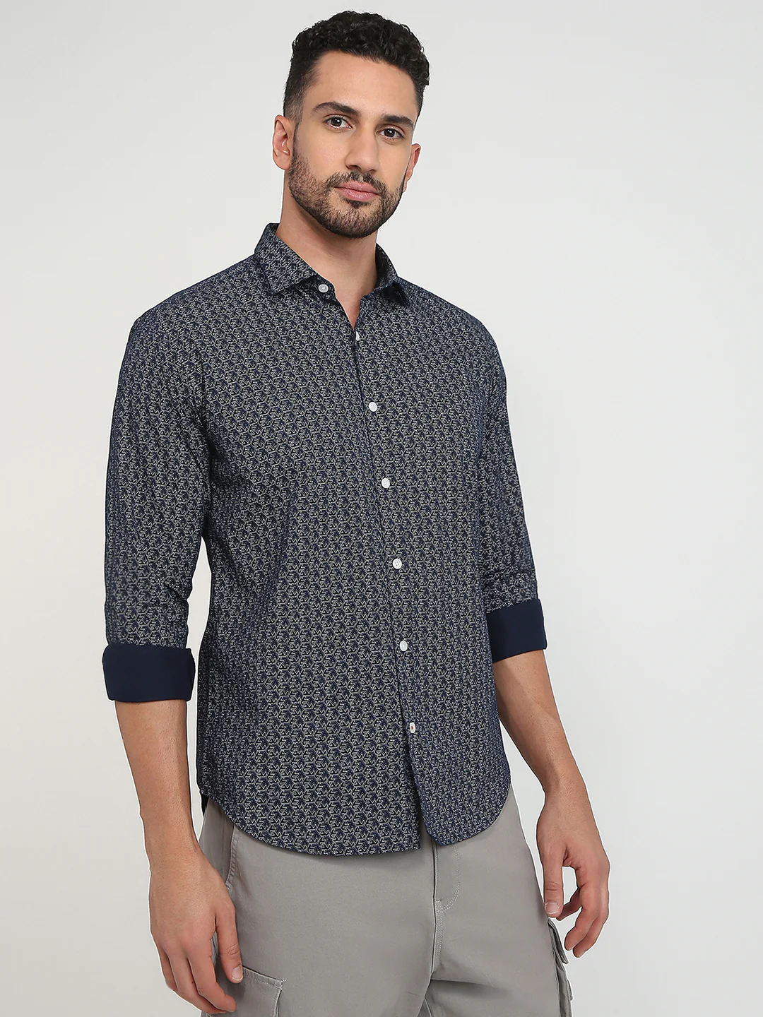Park Avenue Men Blue Print Slim Fit Cotton Shirt - Image 3
