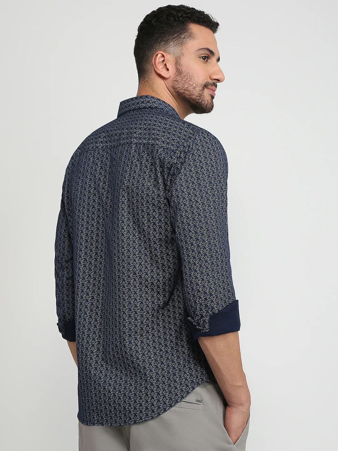 Park Avenue Men Blue Print Slim Fit Cotton Shirt - Image 4
