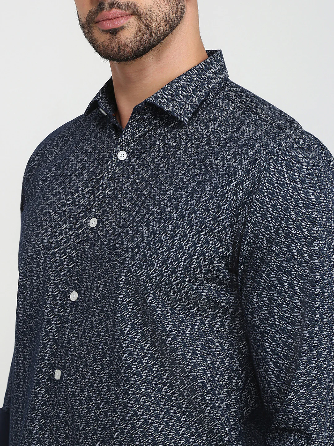 Park Avenue Men Blue Print Slim Fit Cotton Shirt - Image 6