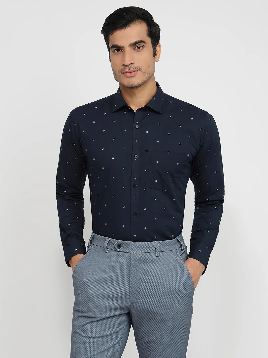 Park Avenue Men Blue Print Slim Fit Cotton Shirt