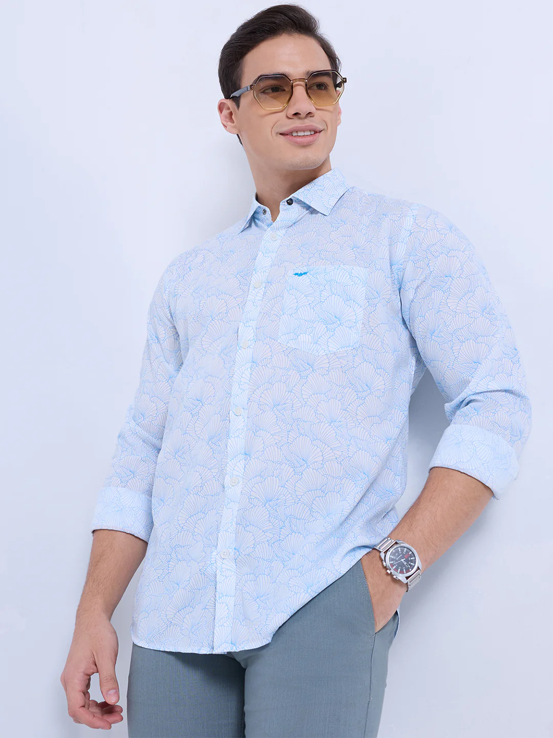 Park Avenue Men Blue Print Slim Fit Modal Blend Casual Shirt