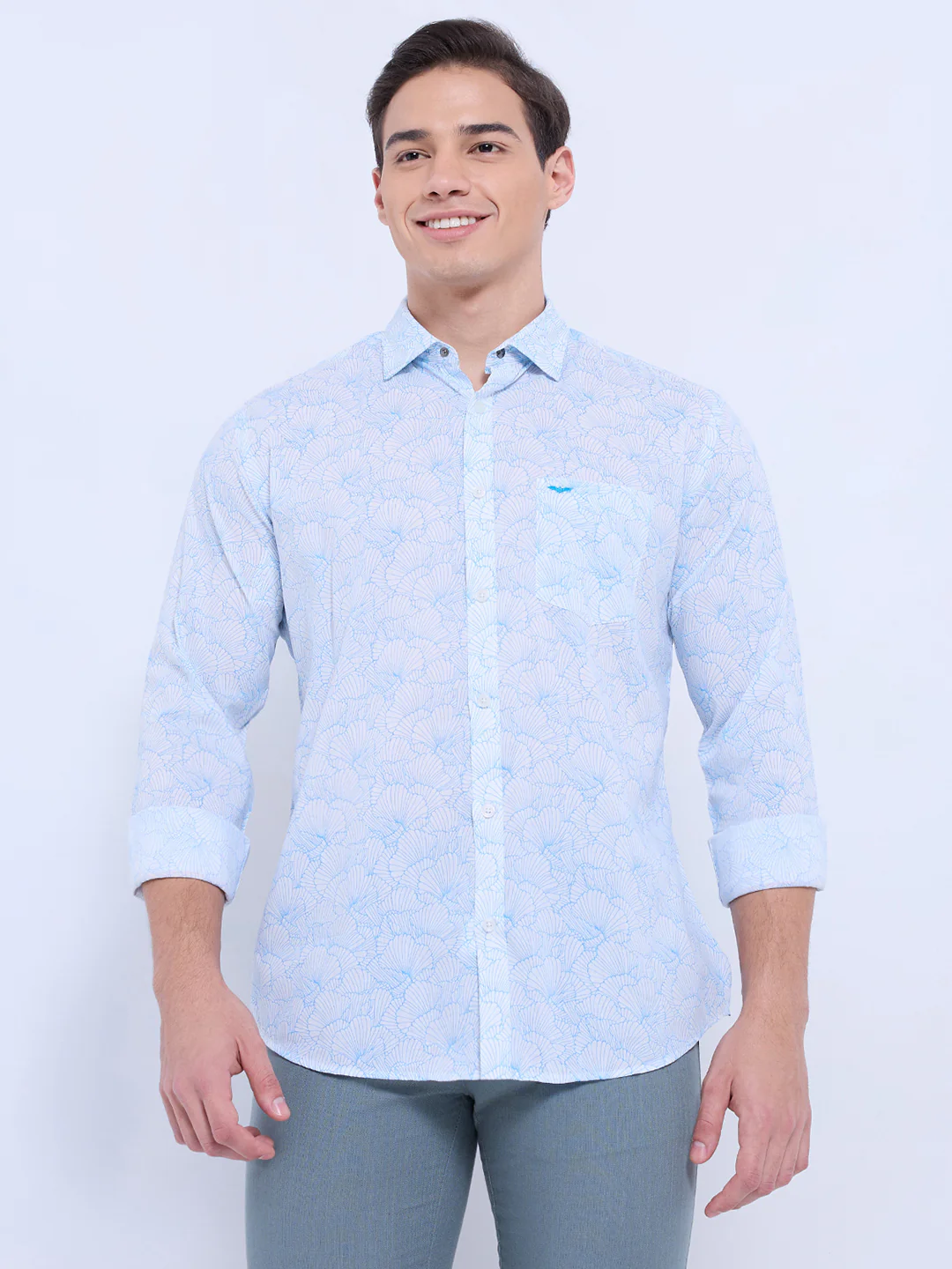 Park Avenue Men Blue Print Slim Fit Modal Blend Casual Shirt - Image 2