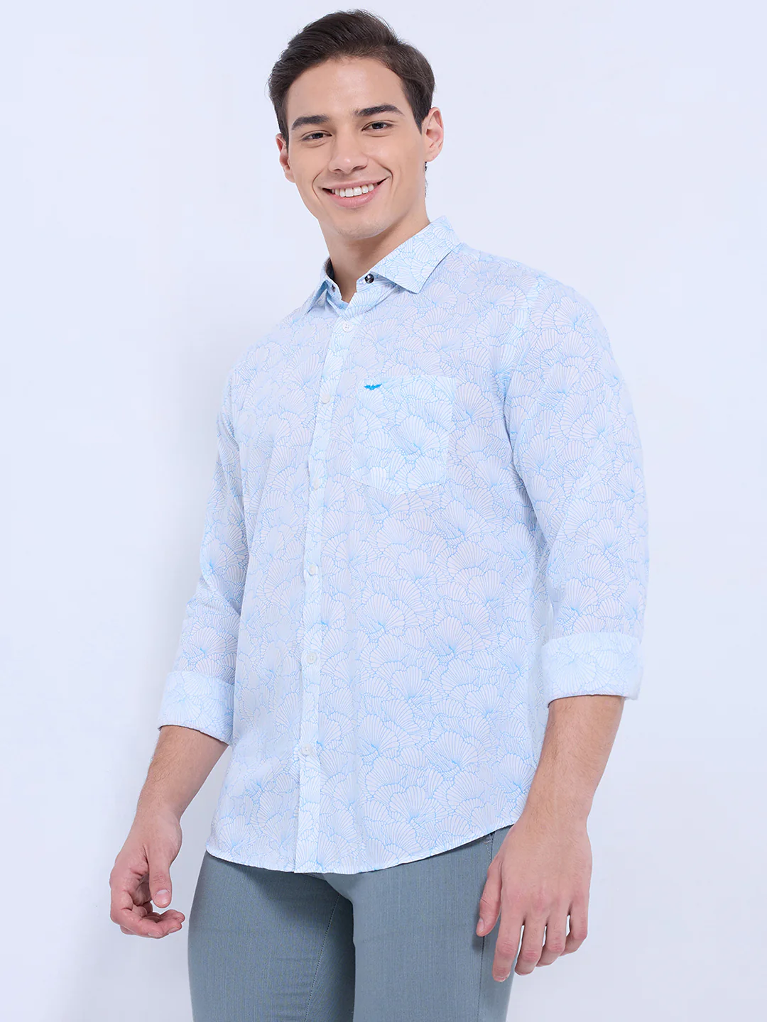 Park Avenue Men Blue Print Slim Fit Modal Blend Casual Shirt - Image 3