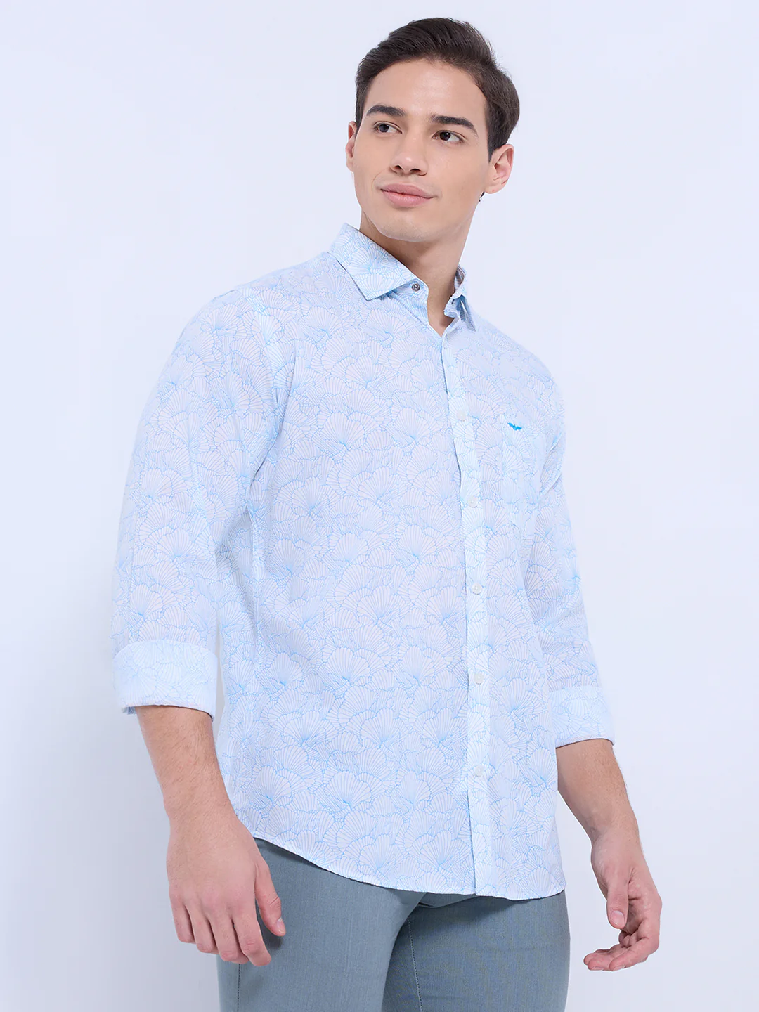 Park Avenue Men Blue Print Slim Fit Modal Blend Casual Shirt - Image 4