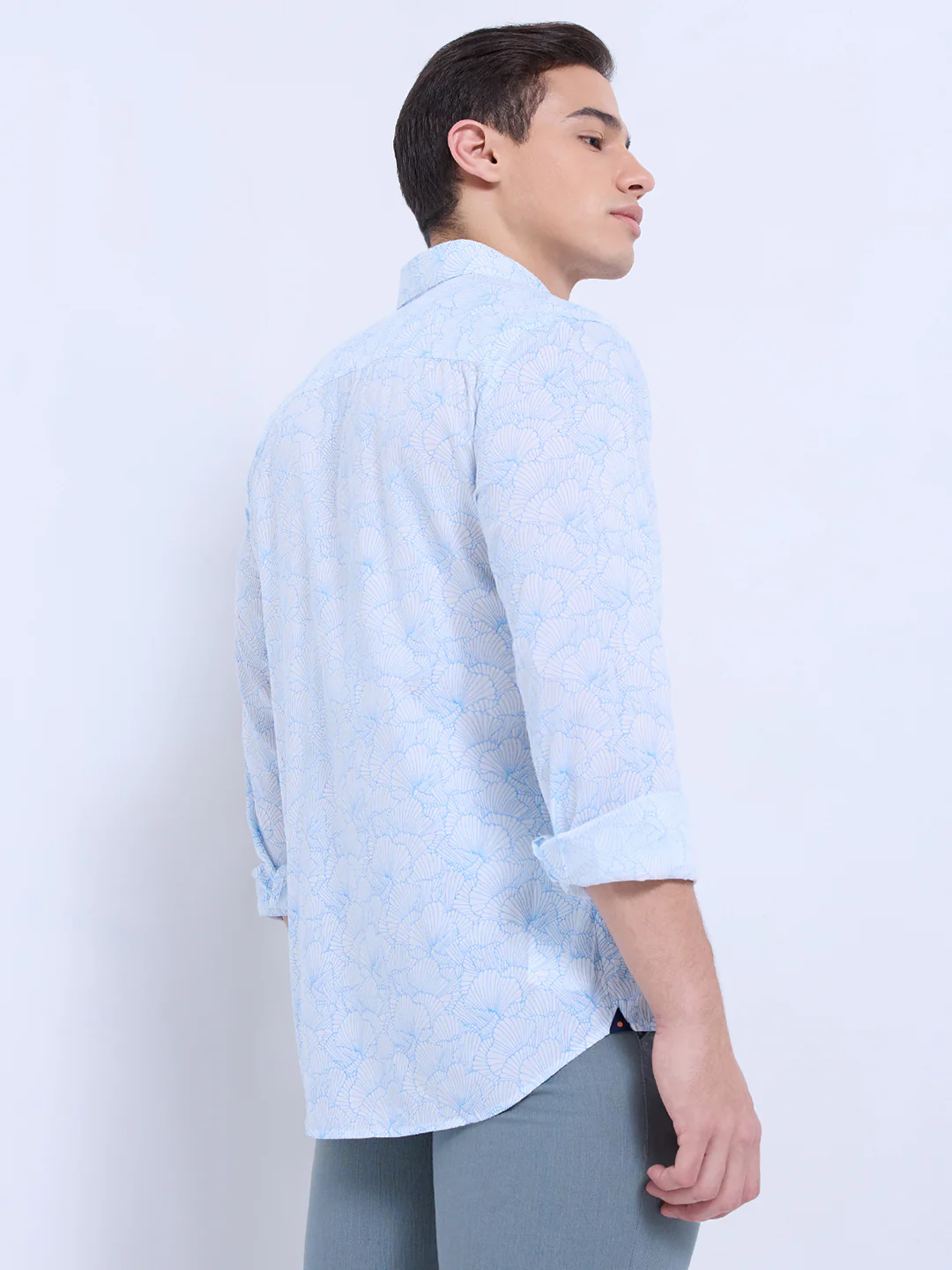 Park Avenue Men Blue Print Slim Fit Modal Blend Casual Shirt - Image 5