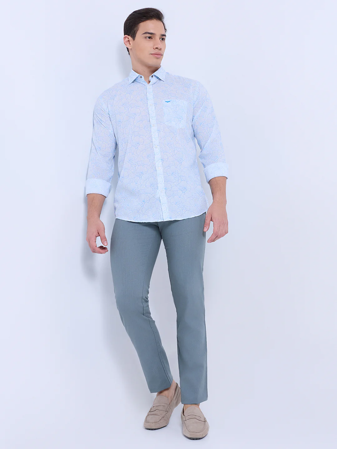 Park Avenue Men Blue Print Slim Fit Modal Blend Casual Shirt - Image 6
