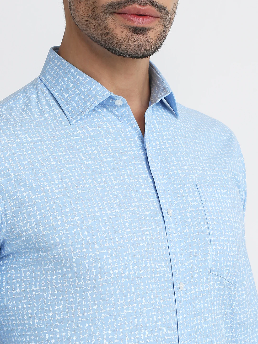 Park Avenue Men Blue Printed Slim Fit Cotton Blend Formal Shirt - Image 6