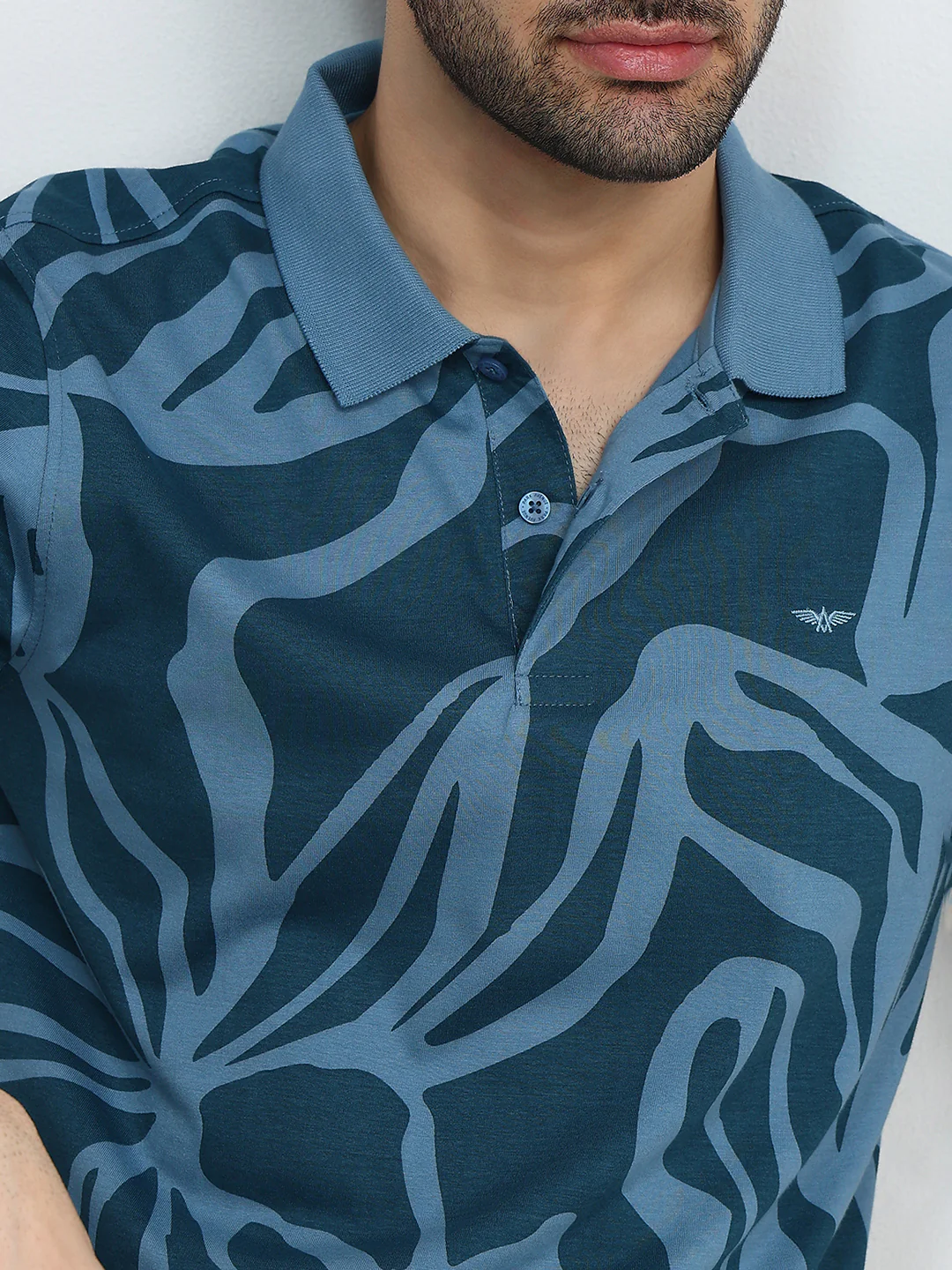 Park Avenue Men Blue Printed Slim Fit Cotton Blend Half Sleeve T-Shirt - Image 6