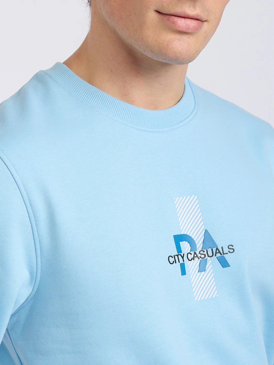 Park Avenue Men Blue Printed Slim Fit Cotton Blend Round Neck Collar Sweatshirt - Image 6