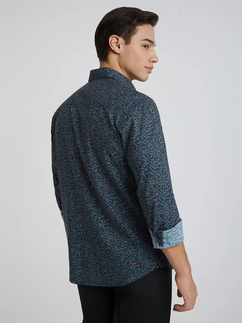 Park Avenue Men Blue Printed Slim Fit Cotton Blend Shirt - Image 4