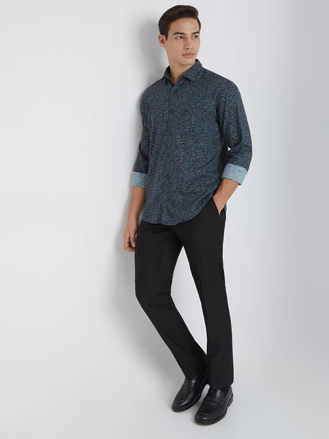 Park Avenue Men Blue Printed Slim Fit Cotton Blend Shirt - Image 5
