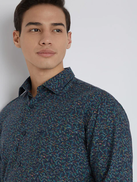 Park Avenue Men Blue Printed Slim Fit Cotton Blend Shirt - Image 6