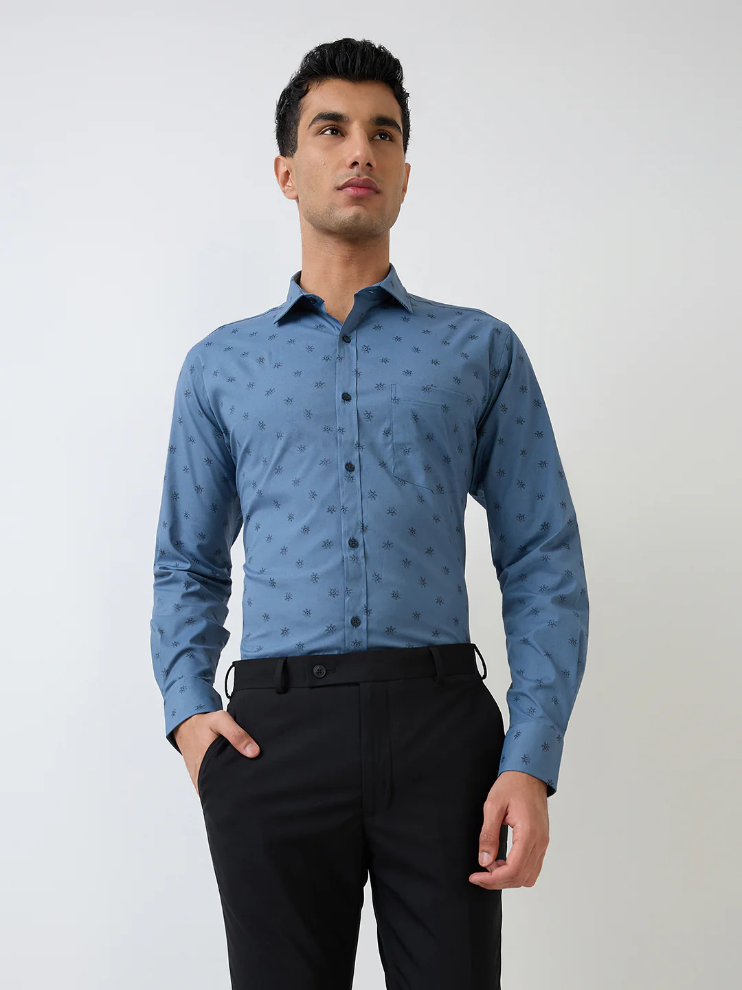 Park Avenue Men Blue Printed Slim Fit Cotton Blend Shirt
