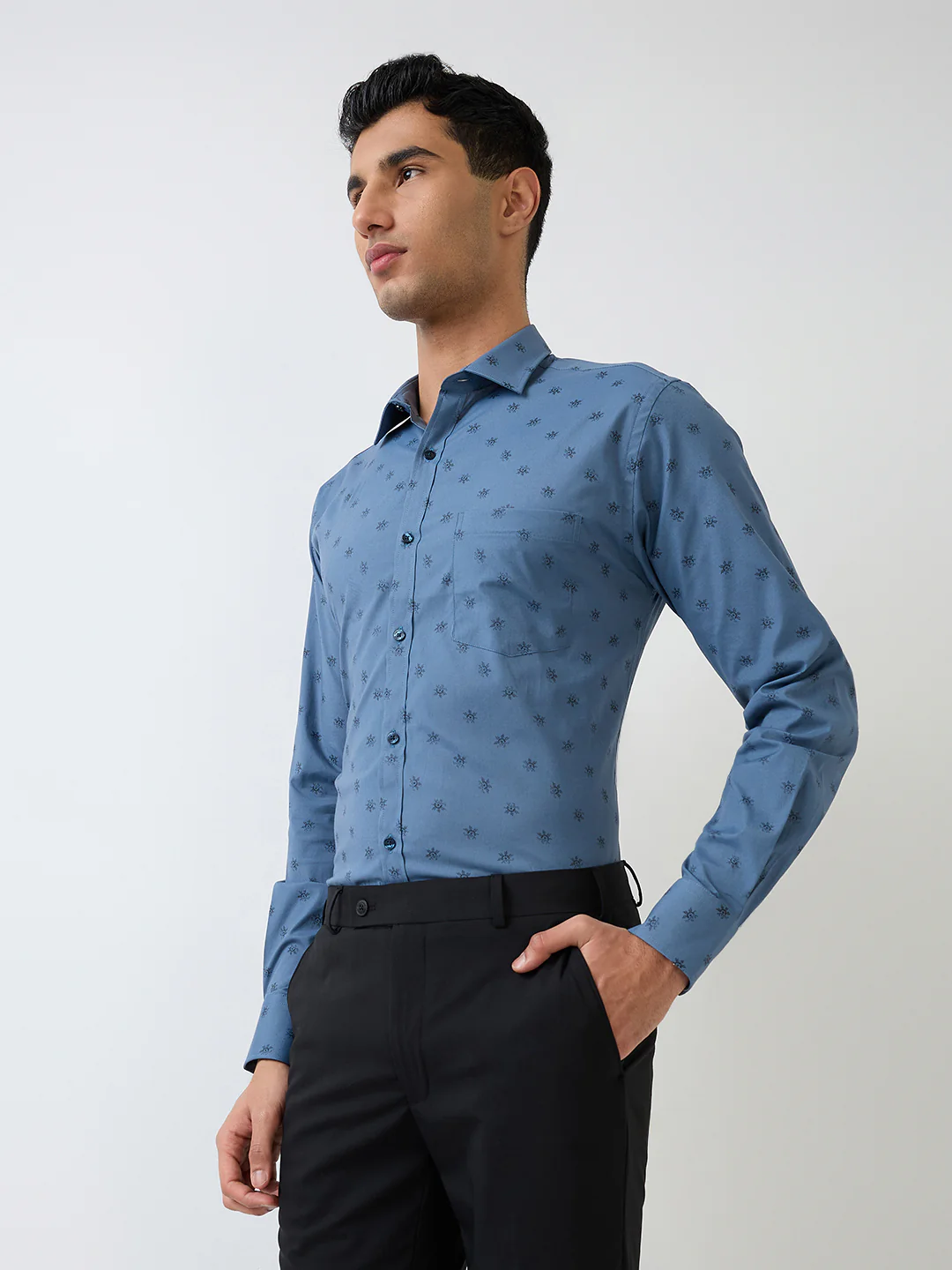 Park Avenue Men Blue Printed Slim Fit Cotton Blend Shirt - Image 3
