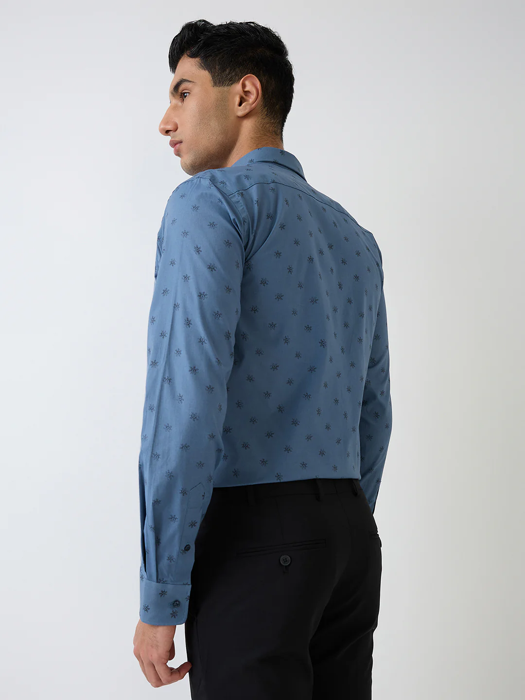 Park Avenue Men Blue Printed Slim Fit Cotton Blend Shirt - Image 4