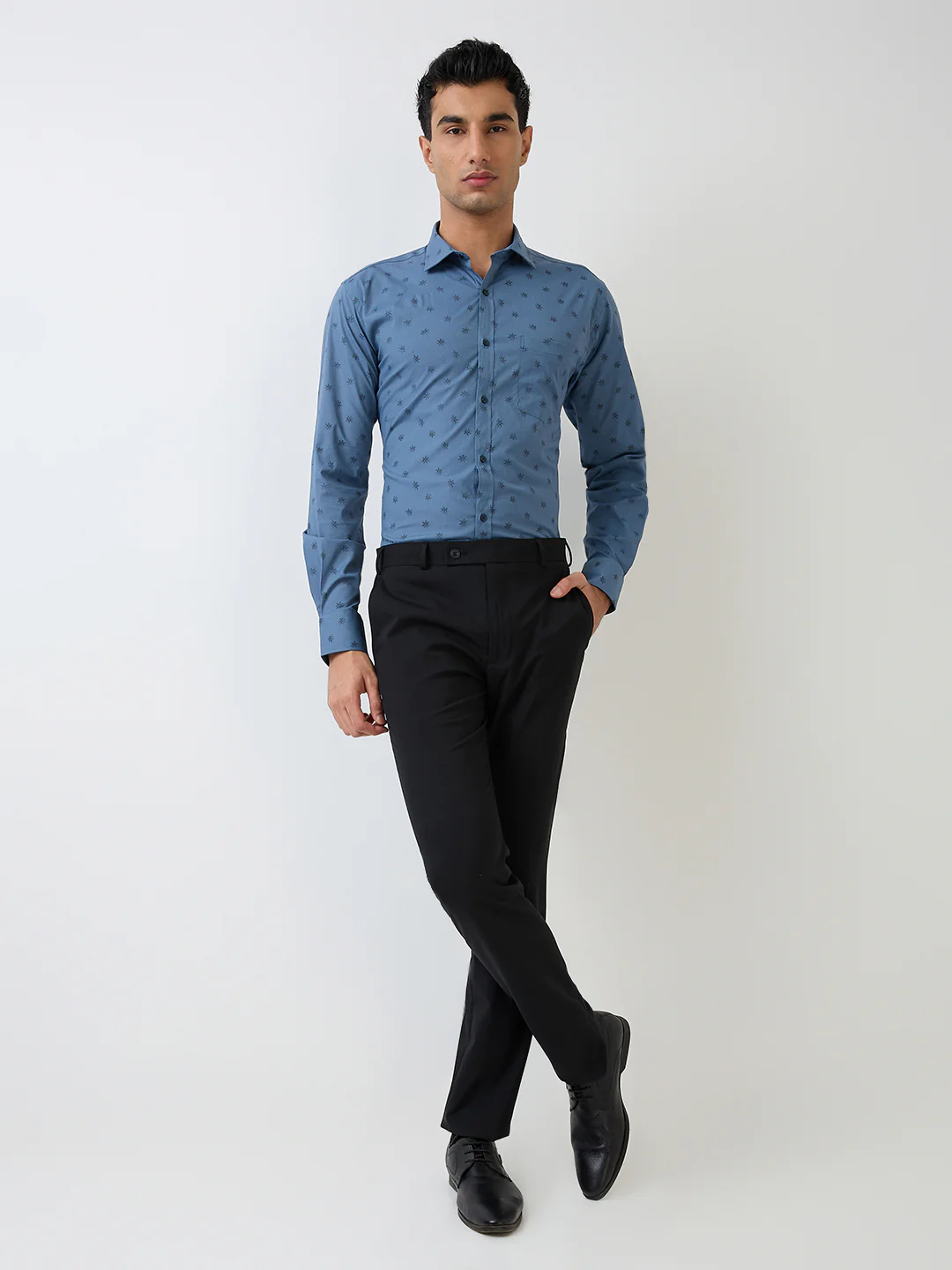 Park Avenue Men Blue Printed Slim Fit Cotton Blend Shirt - Image 5