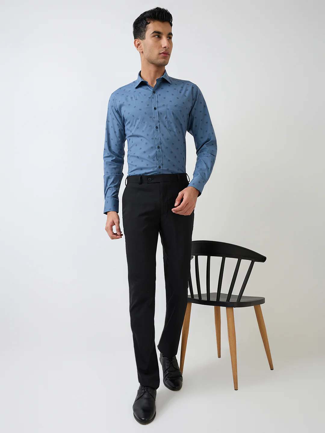 Park Avenue Men Blue Printed Slim Fit Cotton Blend Shirt - Image 6