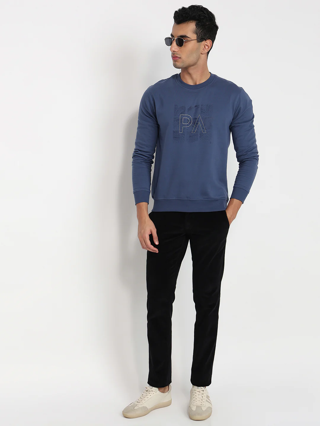 Park Avenue Men Blue Printed Slim Fit Cotton Blend Sweatshirt - Image 5