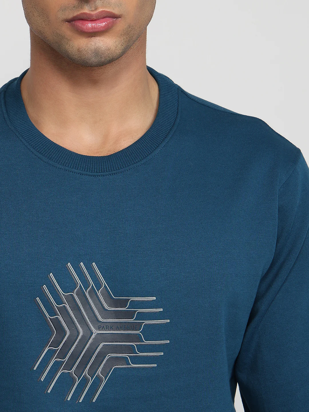 Park Avenue Men Blue Printed Slim Fit Cotton Blend Sweatshirt - Image 6