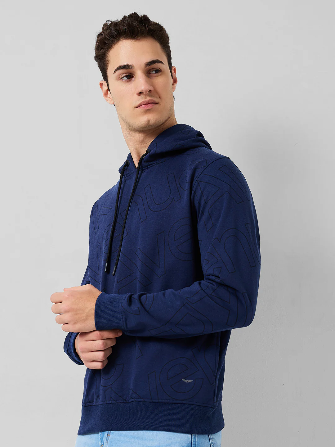 Park Avenue Men Blue Printed Slim Fit Cotton Blend Sweatshirt - Image 2