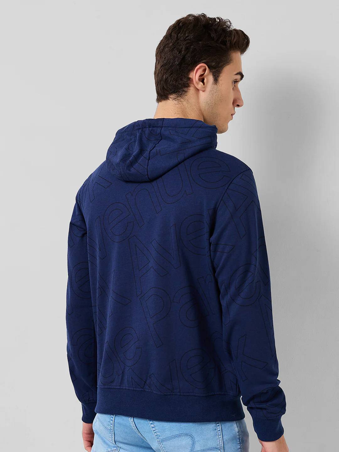 Park Avenue Men Blue Printed Slim Fit Cotton Blend Sweatshirt - Image 3