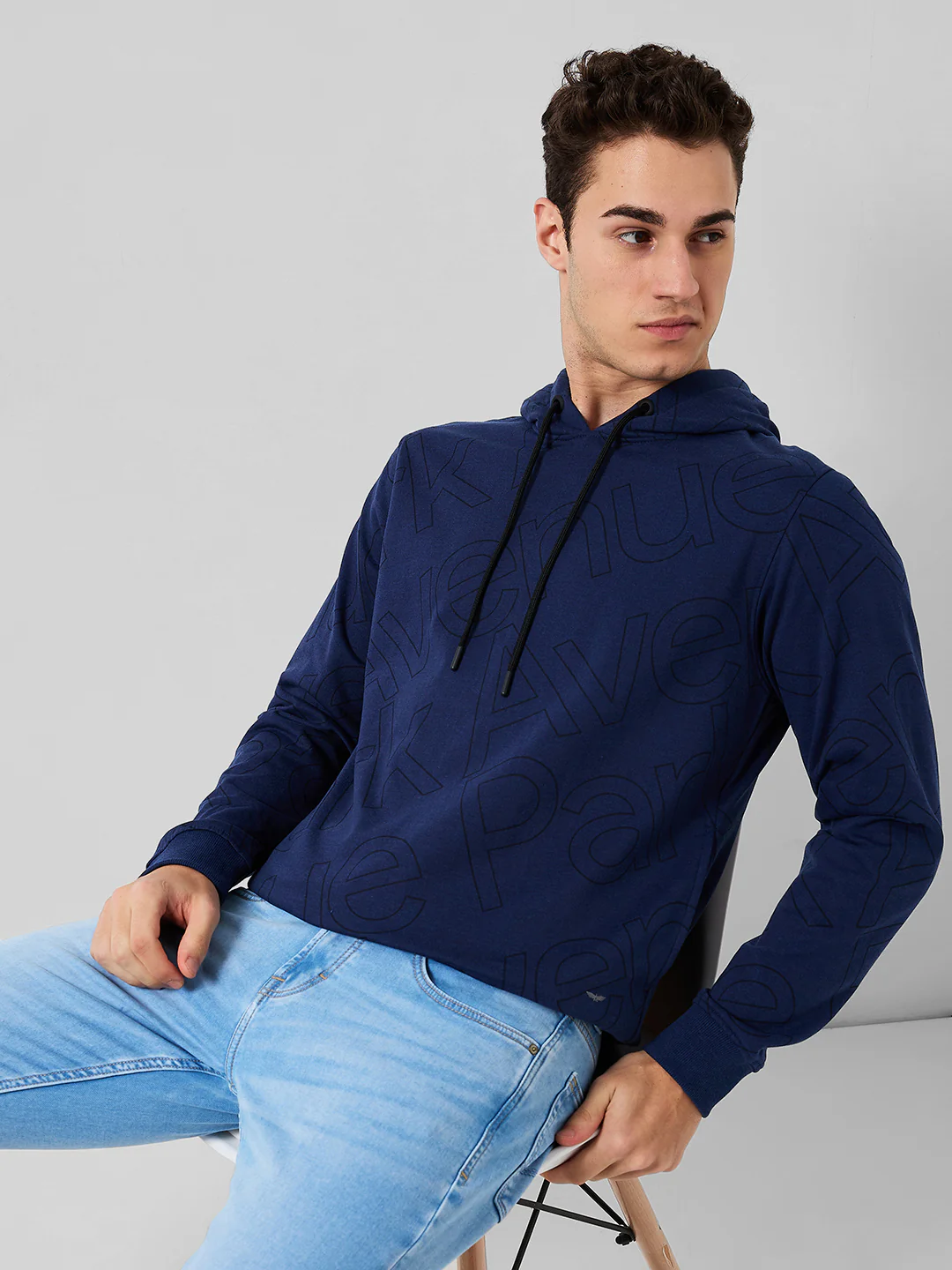 Park Avenue Men Blue Printed Slim Fit Cotton Blend Sweatshirt - Image 7