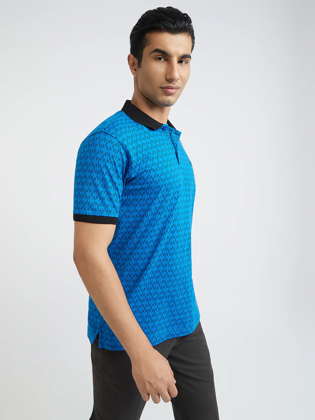 Park Avenue Men Blue Printed Slim Fit Cotton Blend T-Shirt - Image 2