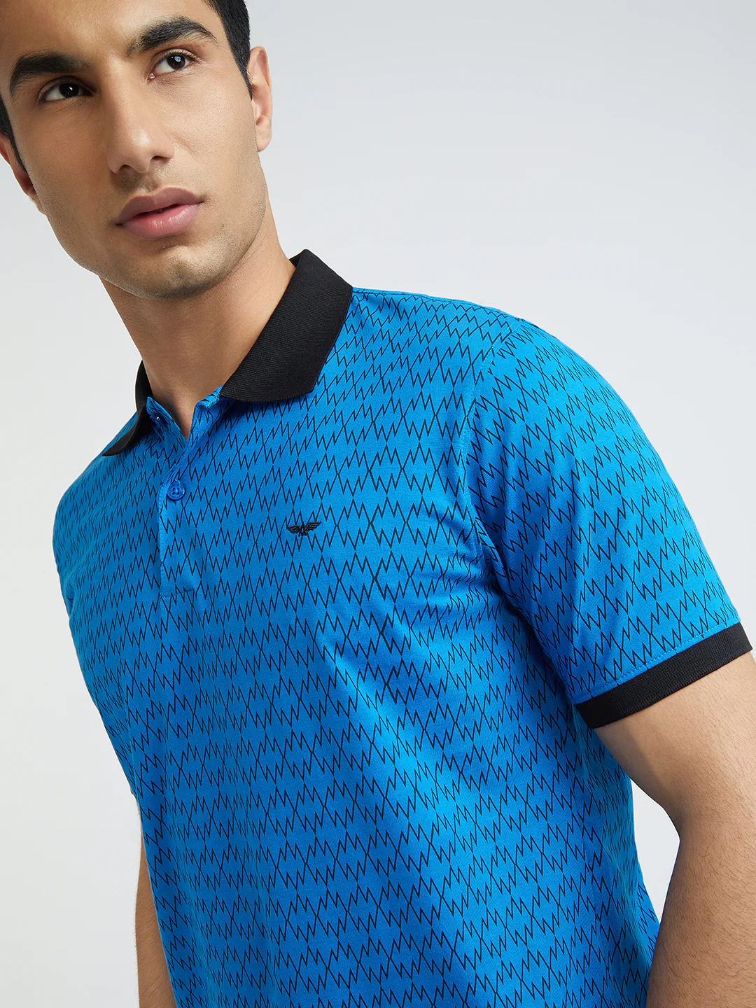 Park Avenue Men Blue Printed Slim Fit Cotton Blend T-Shirt - Image 6