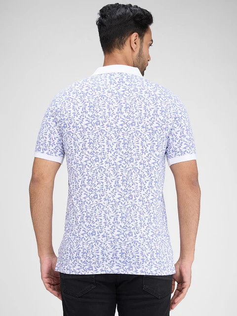 Park Avenue Men Blue Printed Slim Fit Cotton Blend T-Shirt - Image 5