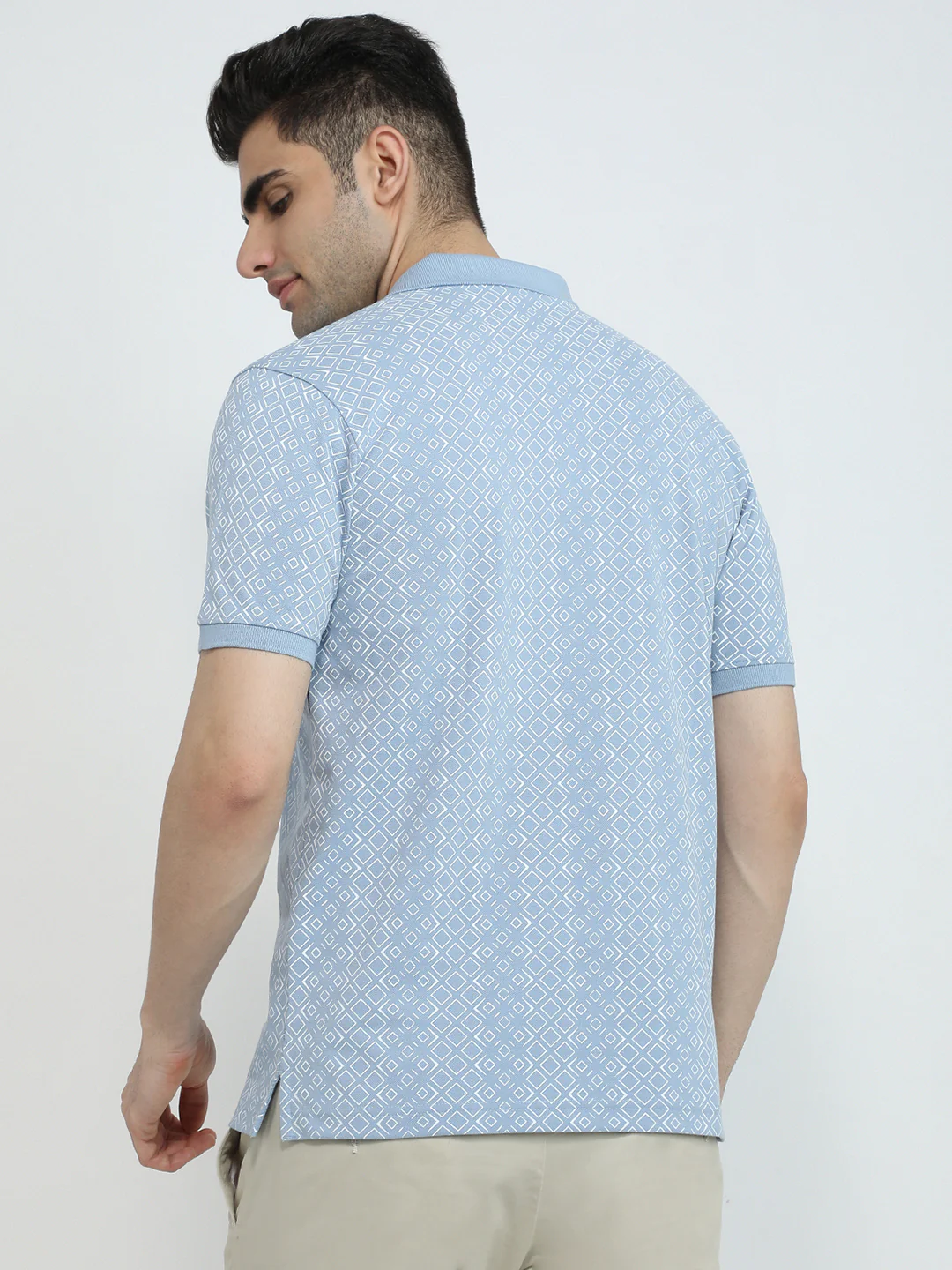 Park Avenue Men Blue Slim Fit Printed Polo Neck Collar T-Shirt - Image 4
