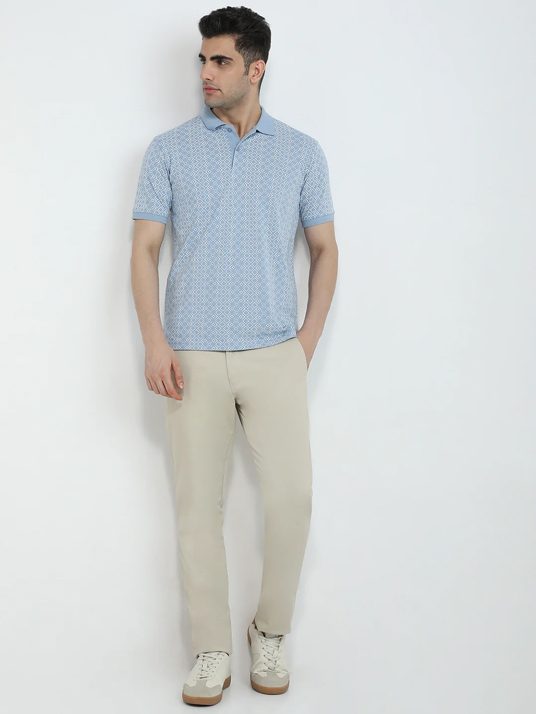 Park Avenue Men Blue Slim Fit Printed Polo Neck Collar T-Shirt - Image 5