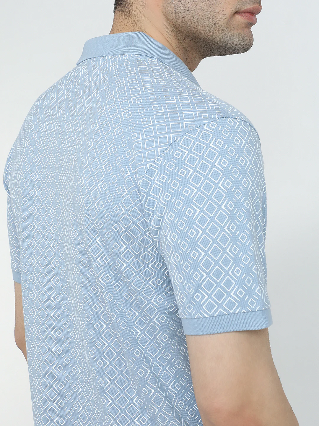 Park Avenue Men Blue Slim Fit Printed Polo Neck Collar T-Shirt - Image 7