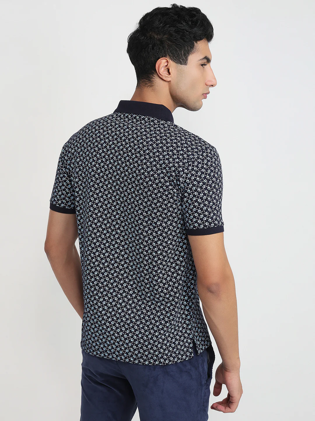 Park Avenue Men Blue Slim Fit Printed Polo Neck Collar T-Shirt - Image 4