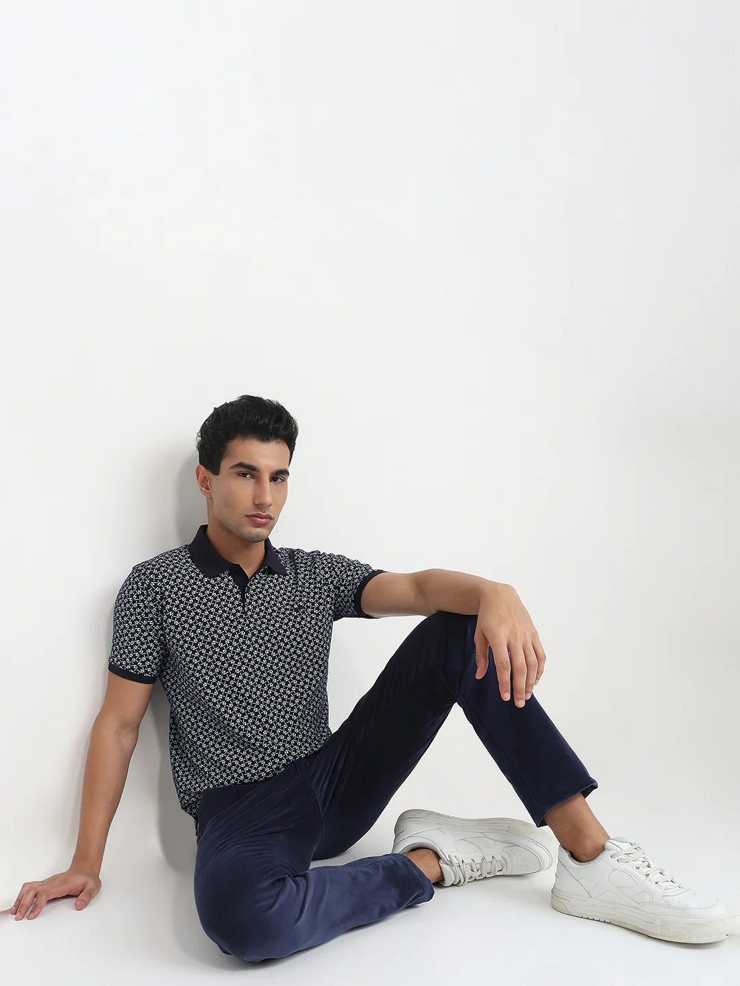 Park Avenue Men Blue Slim Fit Printed Polo Neck Collar T-Shirt - Image 5