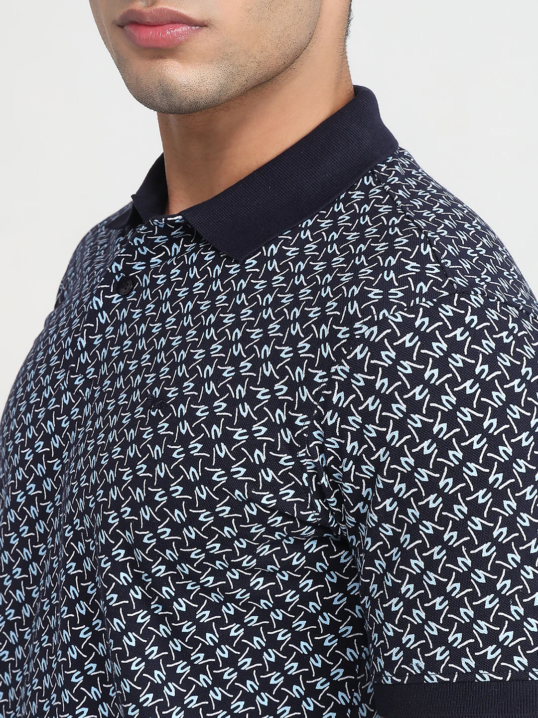 Park Avenue Men Blue Slim Fit Printed Polo Neck Collar T-Shirt - Image 6