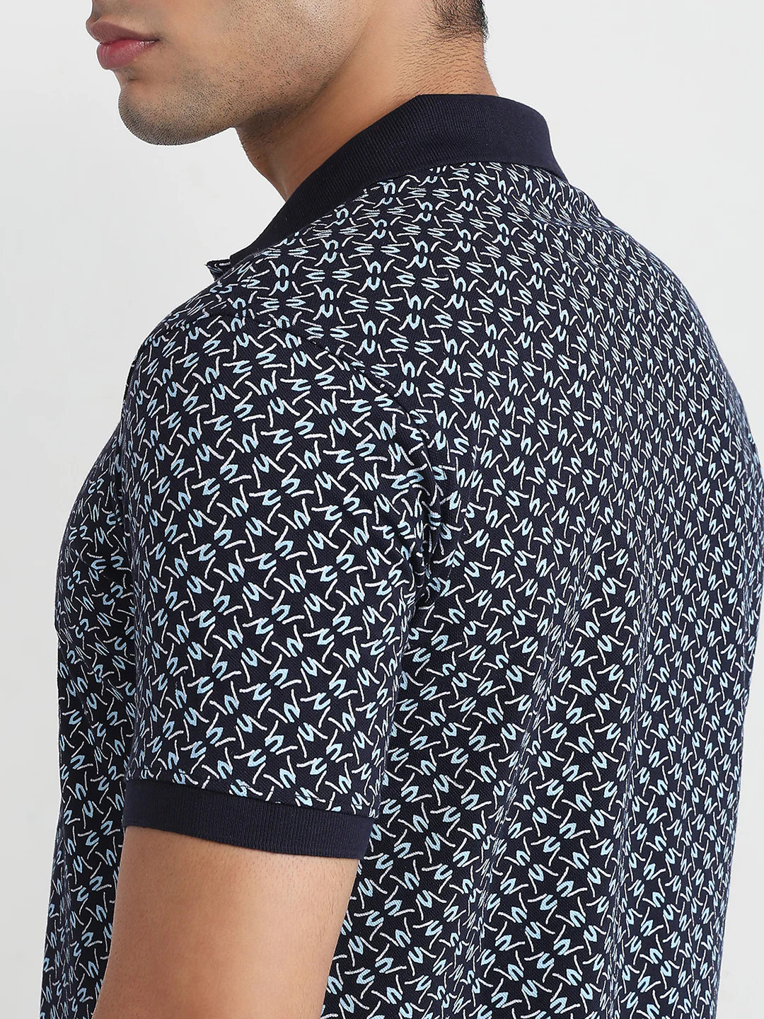 Park Avenue Men Blue Slim Fit Printed Polo Neck Collar T-Shirt - Image 7
