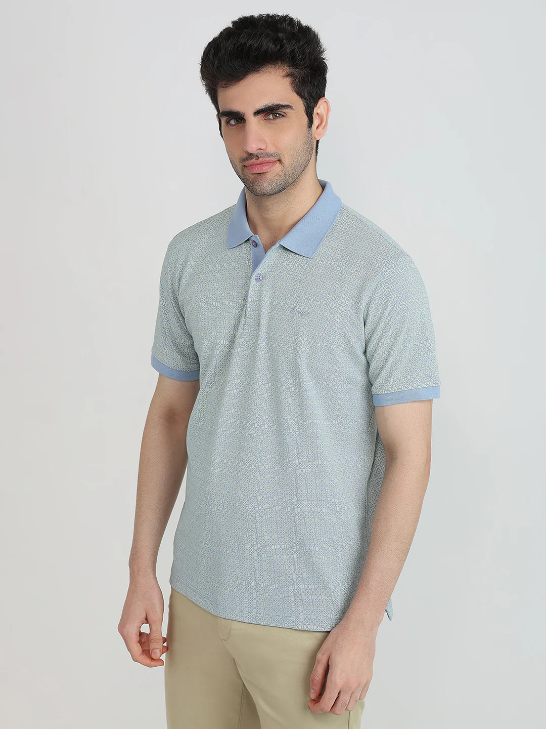 Park Avenue Men Blue Printed Slim Fit Cotton Blend T-Shirt - Image 2