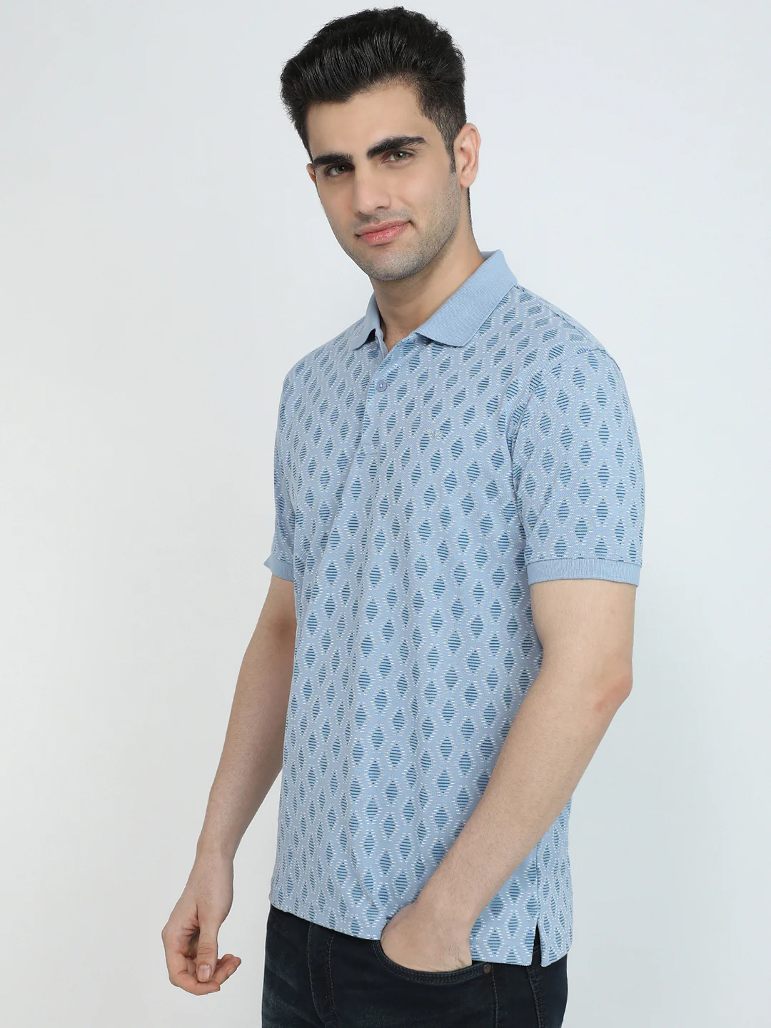 Park Avenue Men Blue Printed Slim Fit Cotton Blend T-Shirt - Image 2