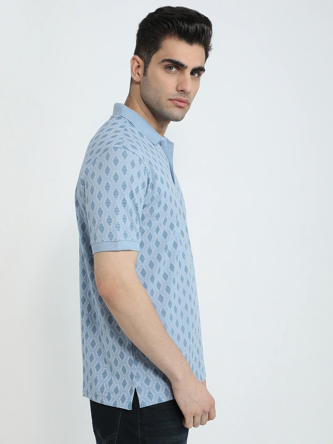 Park Avenue Men Blue Printed Slim Fit Cotton Blend T-Shirt - Image 3