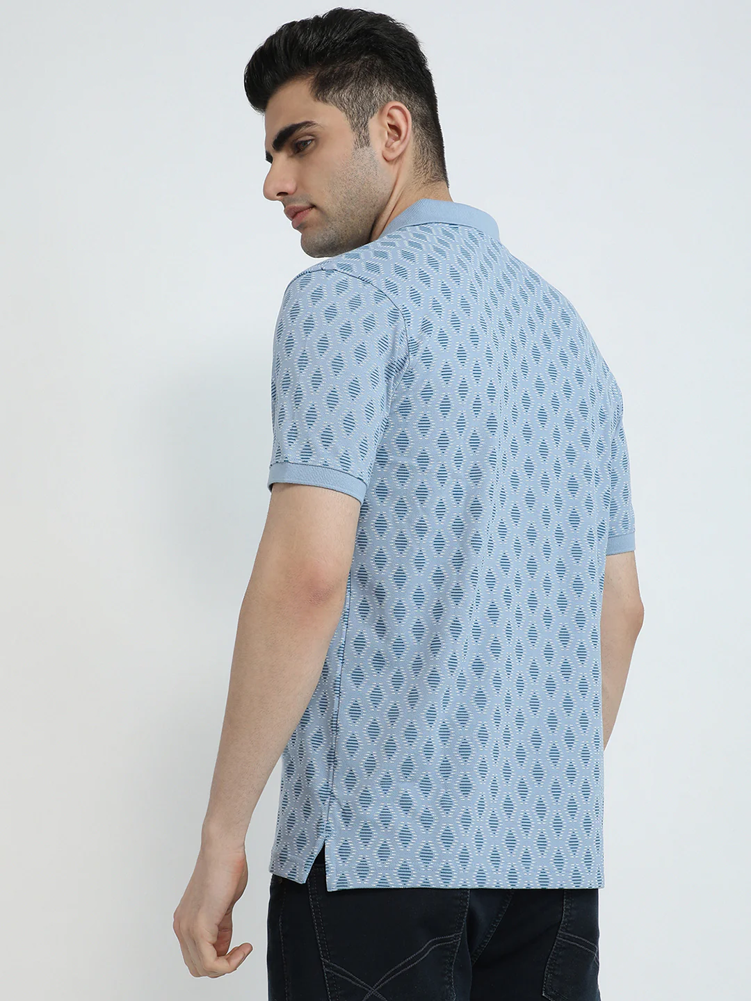 Park Avenue Men Blue Printed Slim Fit Cotton Blend T-Shirt - Image 5