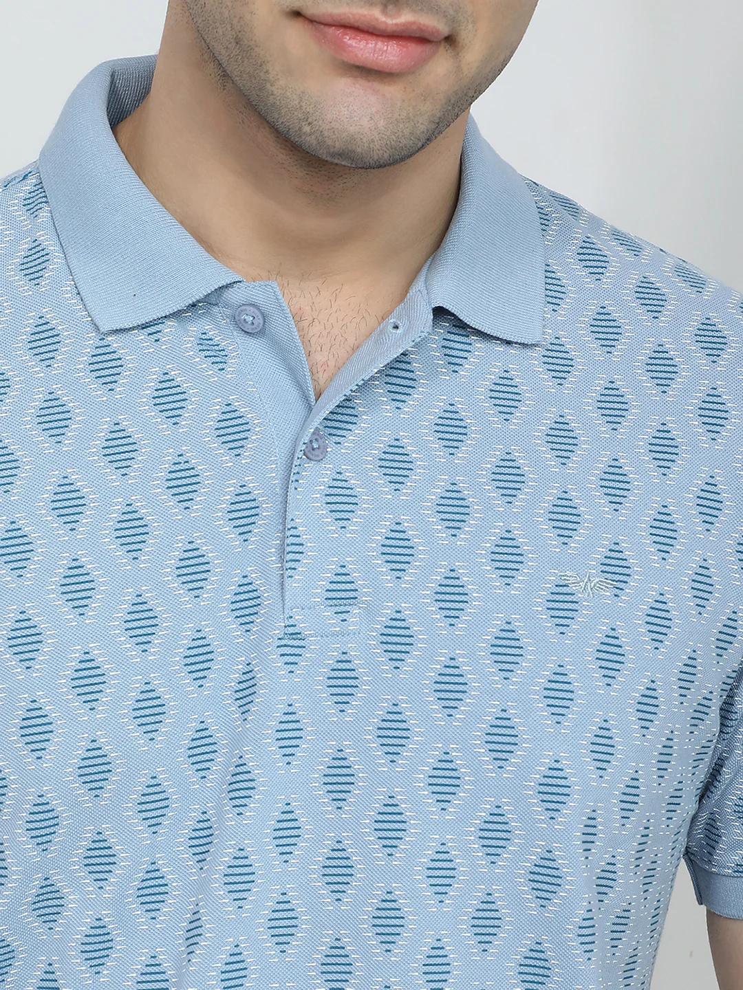 Park Avenue Men Blue Printed Slim Fit Cotton Blend T-Shirt - Image 7