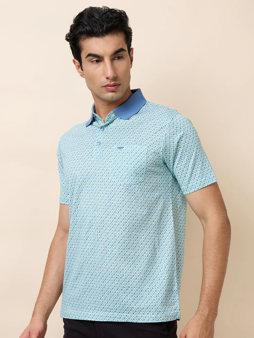 Park Avenue Men Blue Slim Fit Printed Round Neck Collar T-Shirt - Image 4