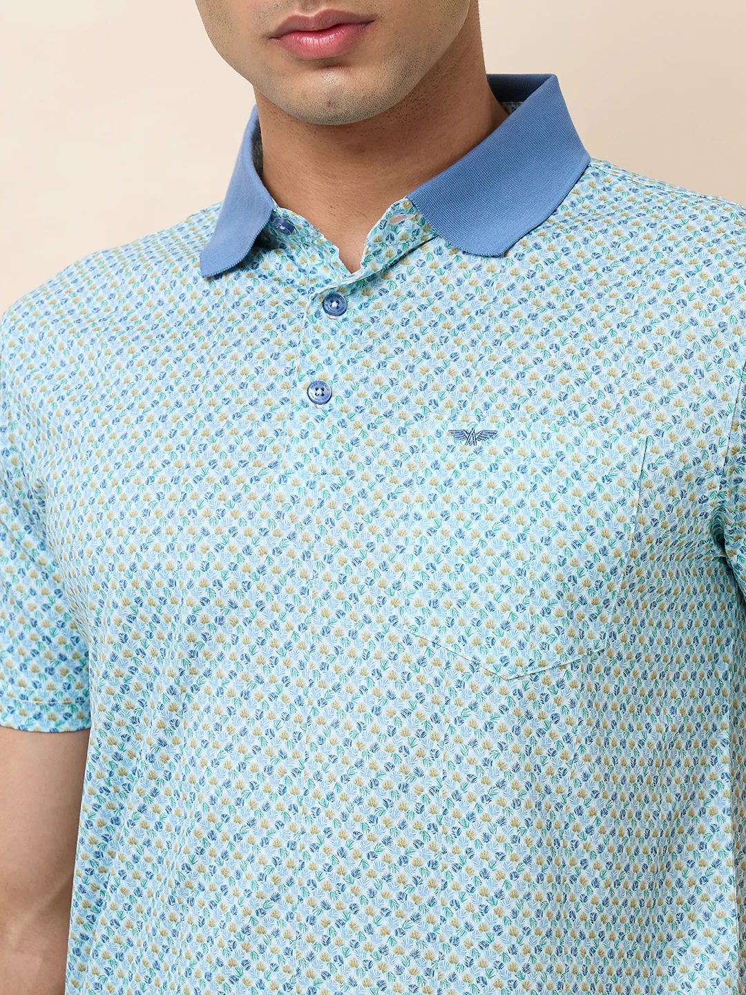 Park Avenue Men Blue Slim Fit Printed Round Neck Collar T-Shirt - Image 5