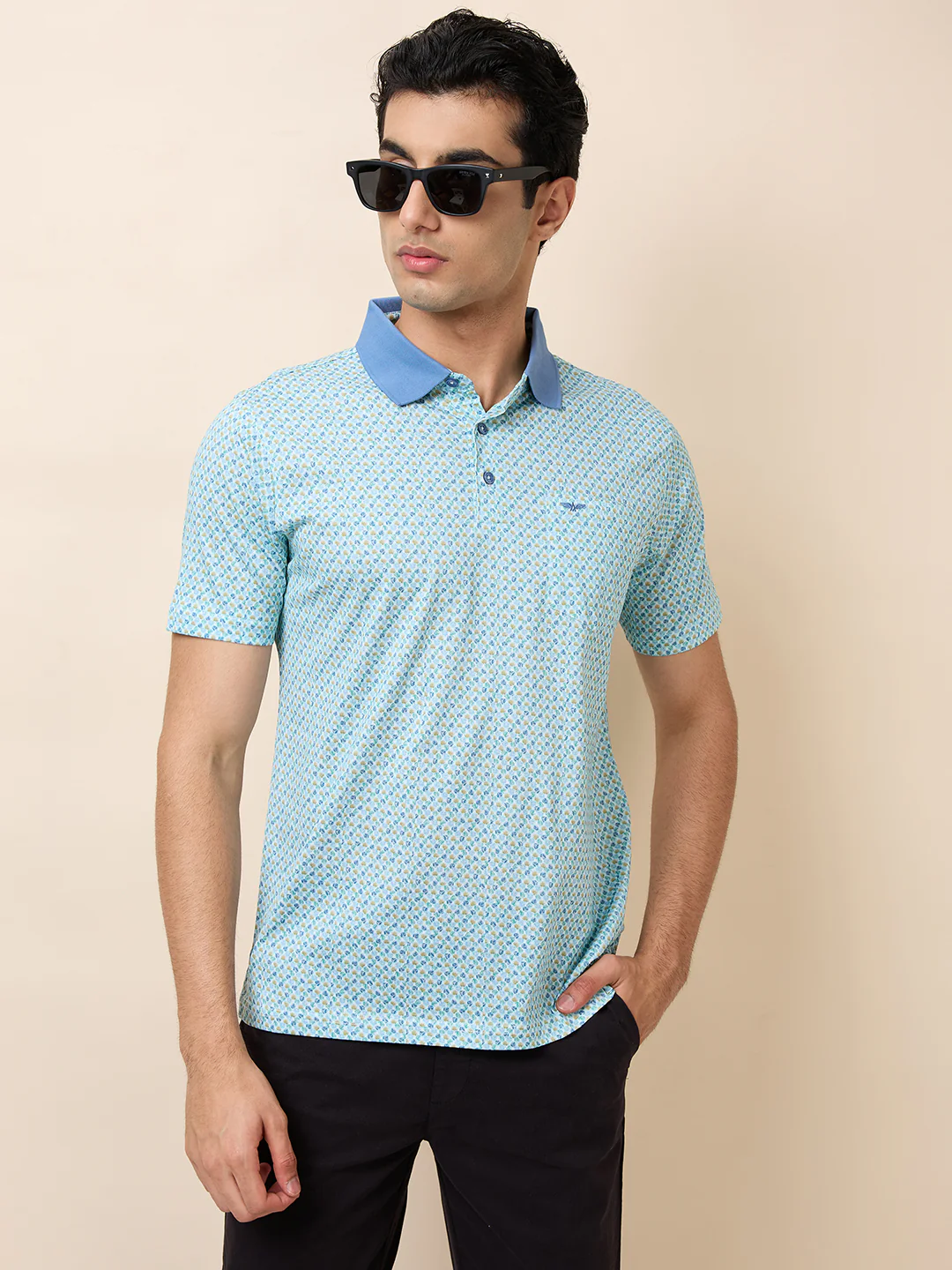 Park Avenue Men Blue Slim Fit Printed Round Neck Collar T-Shirt - Image 6