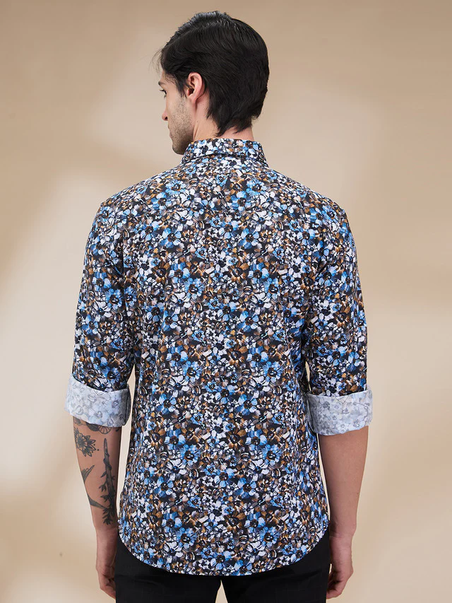 Park Avenue Men Blue Printed Slim Fit Cotton Casual Shirt - Image 4