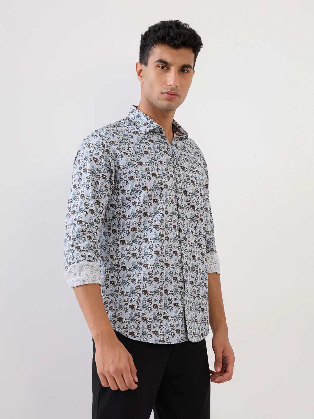 Park Avenue Men Blue Printed Slim Fit Cotton Casual Shirt - Image 3
